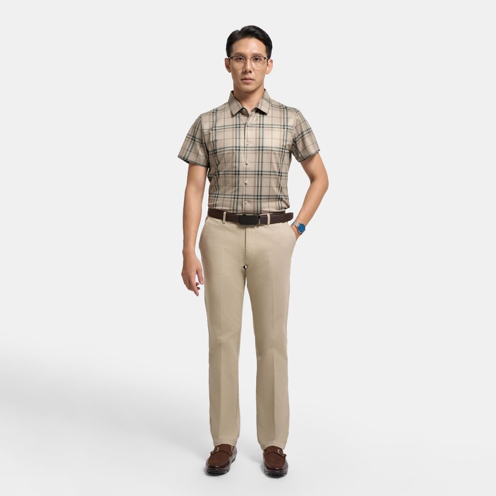 ÁO SƠ MI NGẮN TAY KHÔNG ĐƯỜNG MAY VITIMEX DÁNG ÔM VỪA SLIMFIT KẺ TO ATL 5008