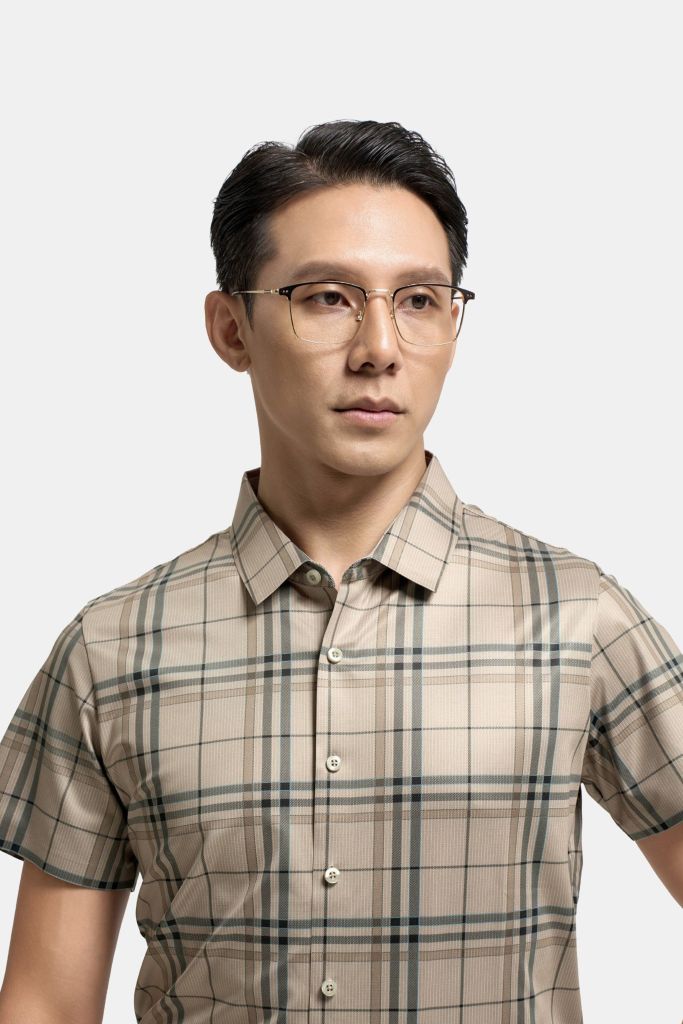ÁO SƠ MI NGẮN TAY KHÔNG ĐƯỜNG MAY VITIMEX DÁNG ÔM VỪA SLIMFIT KẺ TO ATL 5008