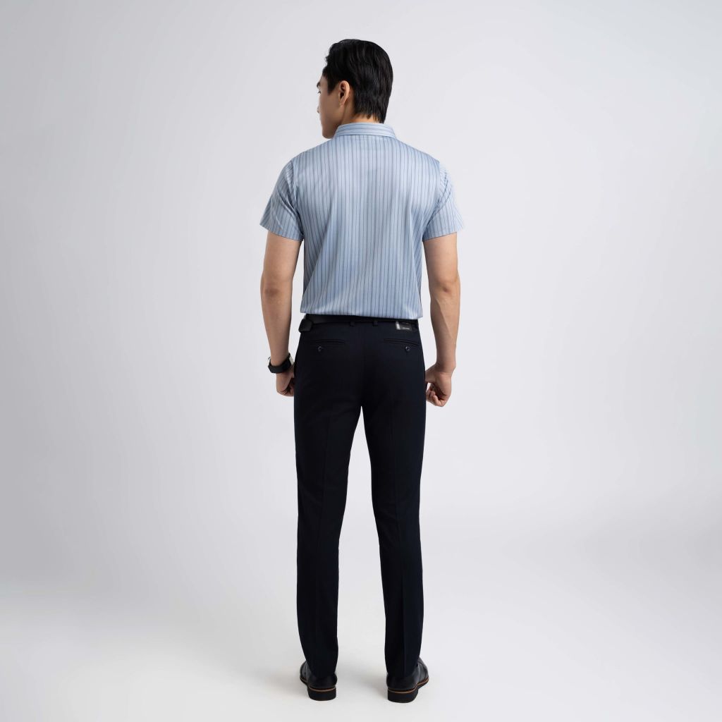 ÁO SƠ MI NGẮN TAY KHÔNG ĐƯỜNG MAY VITIMEX DÁNG ÔM VỪA SLIMFIT KẺ DỌC ATL 5013