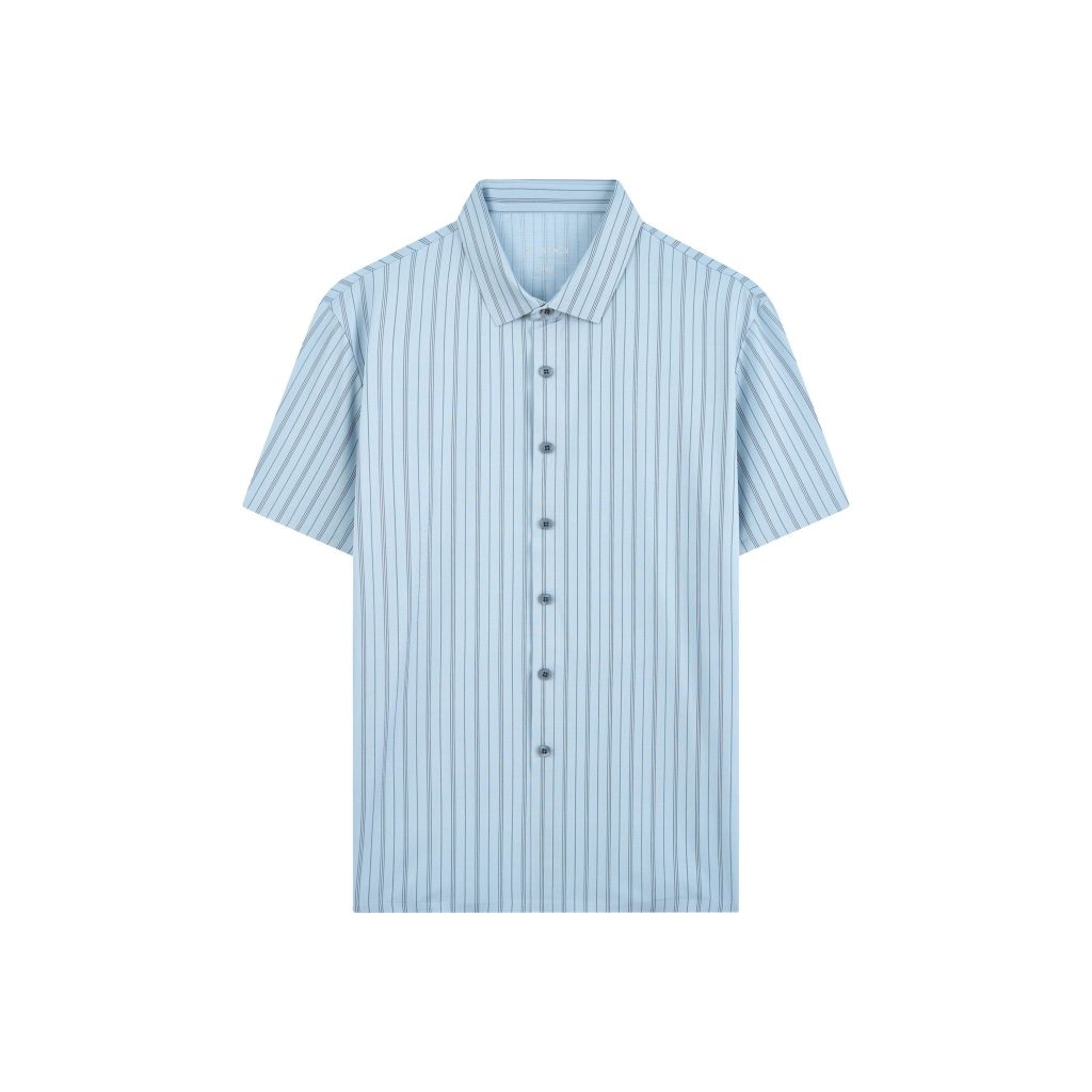 ÁO SƠ MI NGẮN TAY KHÔNG ĐƯỜNG MAY VITIMEX DÁNG ÔM VỪA SLIMFIT KẺ DỌC ATL 5013
