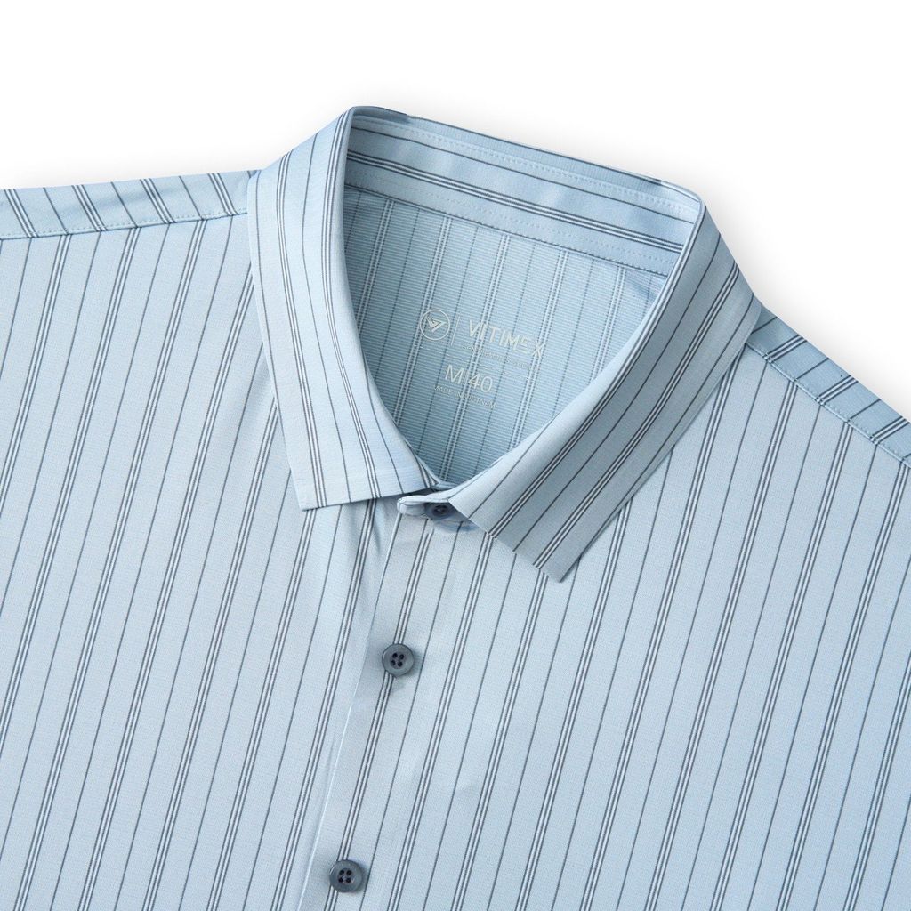 ÁO SƠ MI NGẮN TAY KHÔNG ĐƯỜNG MAY VITIMEX DÁNG ÔM VỪA SLIMFIT KẺ DỌC ATL 5013