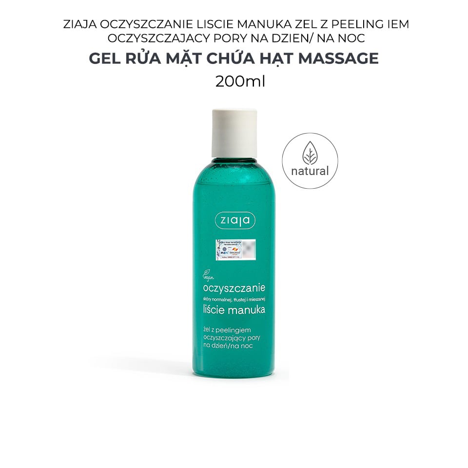 Gel Rửa Mặt Sạch Sâu, Điều Hòa Tuyến Bã Nhờn Ziaja Manuka Tree Purifying Normalising Cleansing Gel 200ml 7