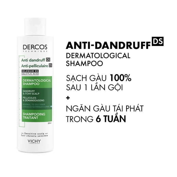 Dầu Gội Vichy Dercos Technique Anti-Dandruff Normal To Oily Hair Advanced Action Shampoo Giảm Gàu Cho Da Đầu Dầu, Ngứa 50ml/ 200ml