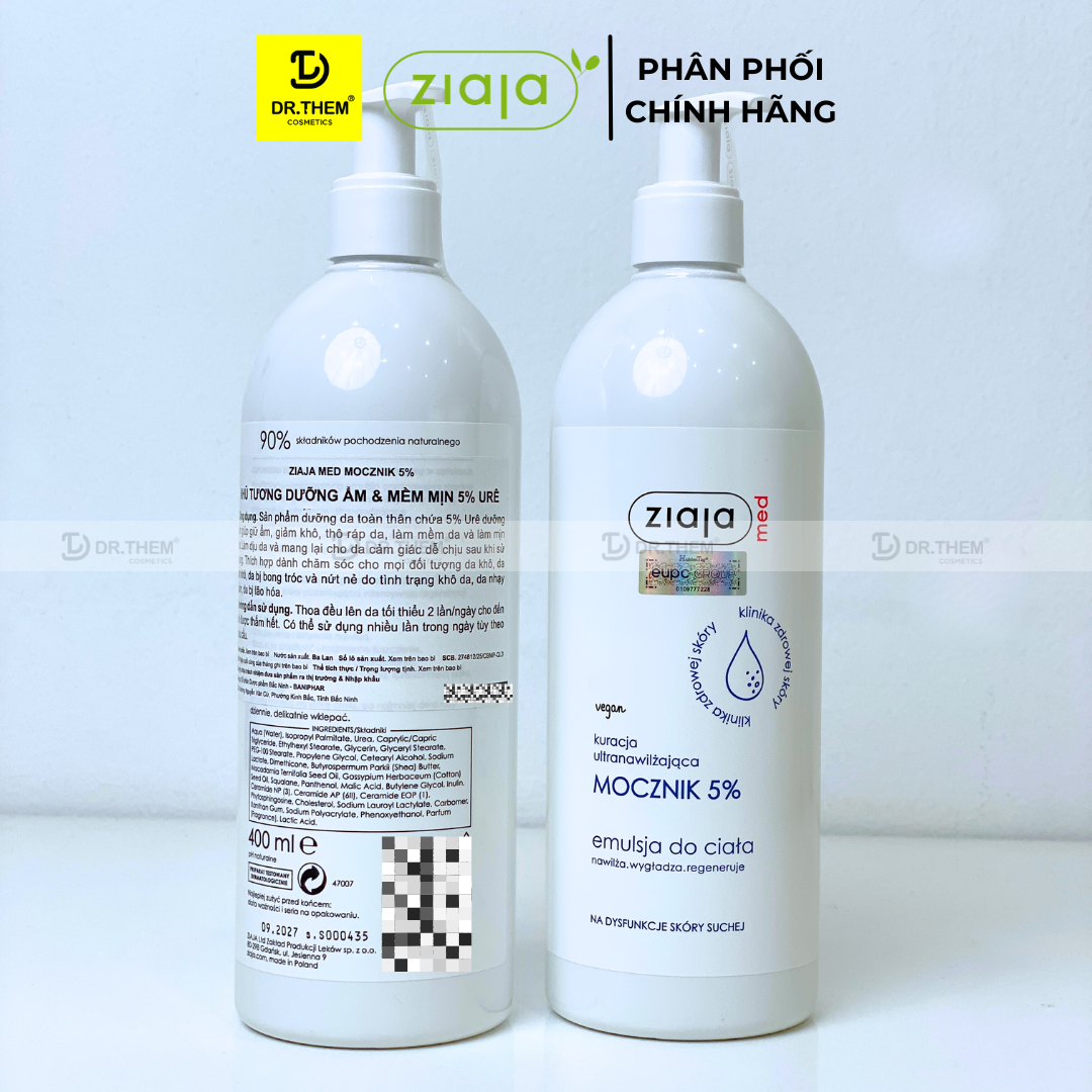 Nhũ Tương Dưỡng Ẩm Toàn Thân Mềm Mượt Ziaja Med Mocznik 5% Urê Làm Mềm Và Tái Tạo Da 400ml 5