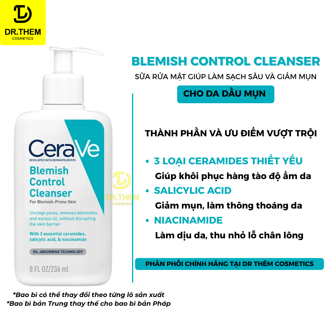  Sữa Rửa Mặt Cerave Blemish Control Cleanser Cho Da Dầu Mụn 