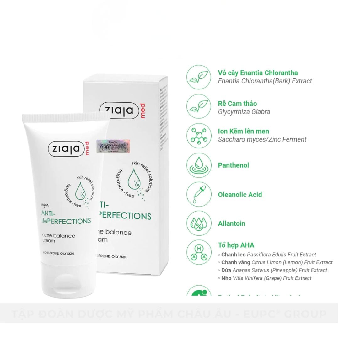 Kem Dưỡng Ngừa Mụn Trứng Cá Ziaja Med Anti-Imperfections Dermatological Formula Acne Balance Cream 50ml 4