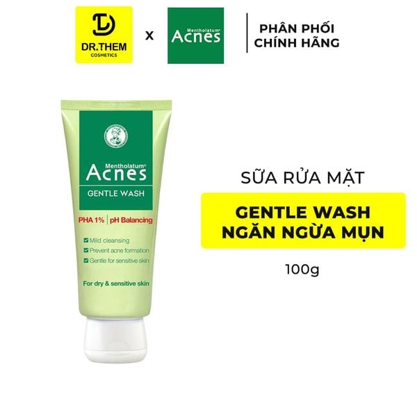 Sữa Rửa Mặt Acnes Gentle Wash 100g - Gel Rửa Mặt Dịu Nhẹ Ngăn Ngừa Mụn Cho Da Khô, Da Nhạy Cảm, PHA