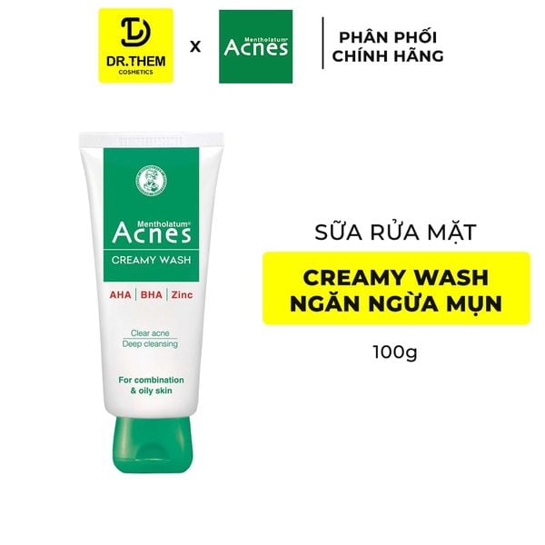 Sữa Rửa Mặt Acnes Creamy Wash 50g/100g - Ngăn Ngừa Mụn, Sạch Sâu AHA BHA Cho Da Dầu Mụn, Lỗ Chân Lông To