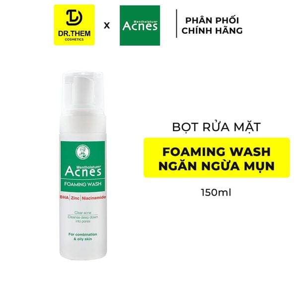 Sữa Rửa Mặt Tạo Bọt Acnes Foaming Wash 150ml - Ngăn Ngừa Mụn, Sạch Sâu BHA Cho Da Dầu, Lỗ Chân Lông To