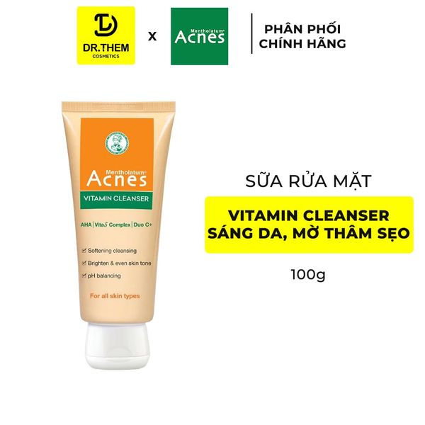 Sữa Rửa Mặt Acnes Vitamin Cleanser 100g - Kem Rửa Mặt Làm Sáng Da, Mờ Sẹo Thâm, Phục Hồi Da Sau Mụn