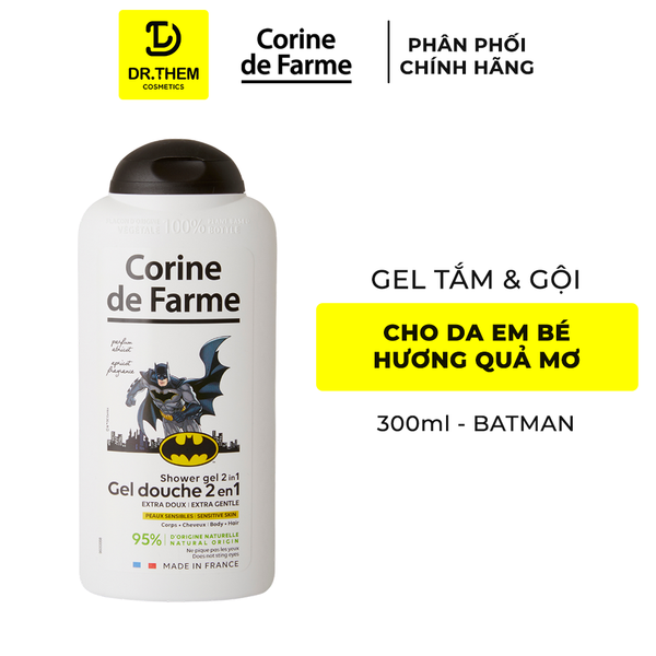 Gel Tắm Gội 2 In 1 Cho Bé Corine De Farme Batman 300ml – Hương Quả Mơ