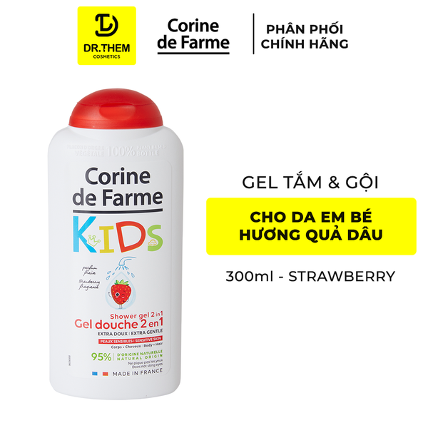 Gel Tắm Gội 2 In 1 Cho Bé Corine De Farme Strawberry 300ml – Hương Dâu Tây