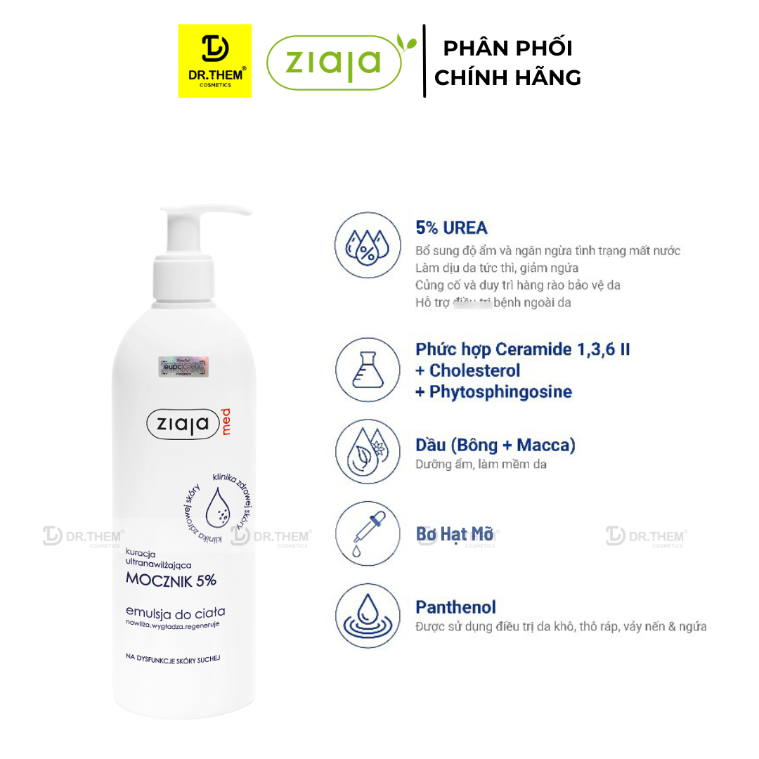 Nhũ Tương Dưỡng Ẩm Toàn Thân Mềm Mượt Ziaja Med Mocznik 5% Urê Làm Mềm Và Tái Tạo Da 400ml 4