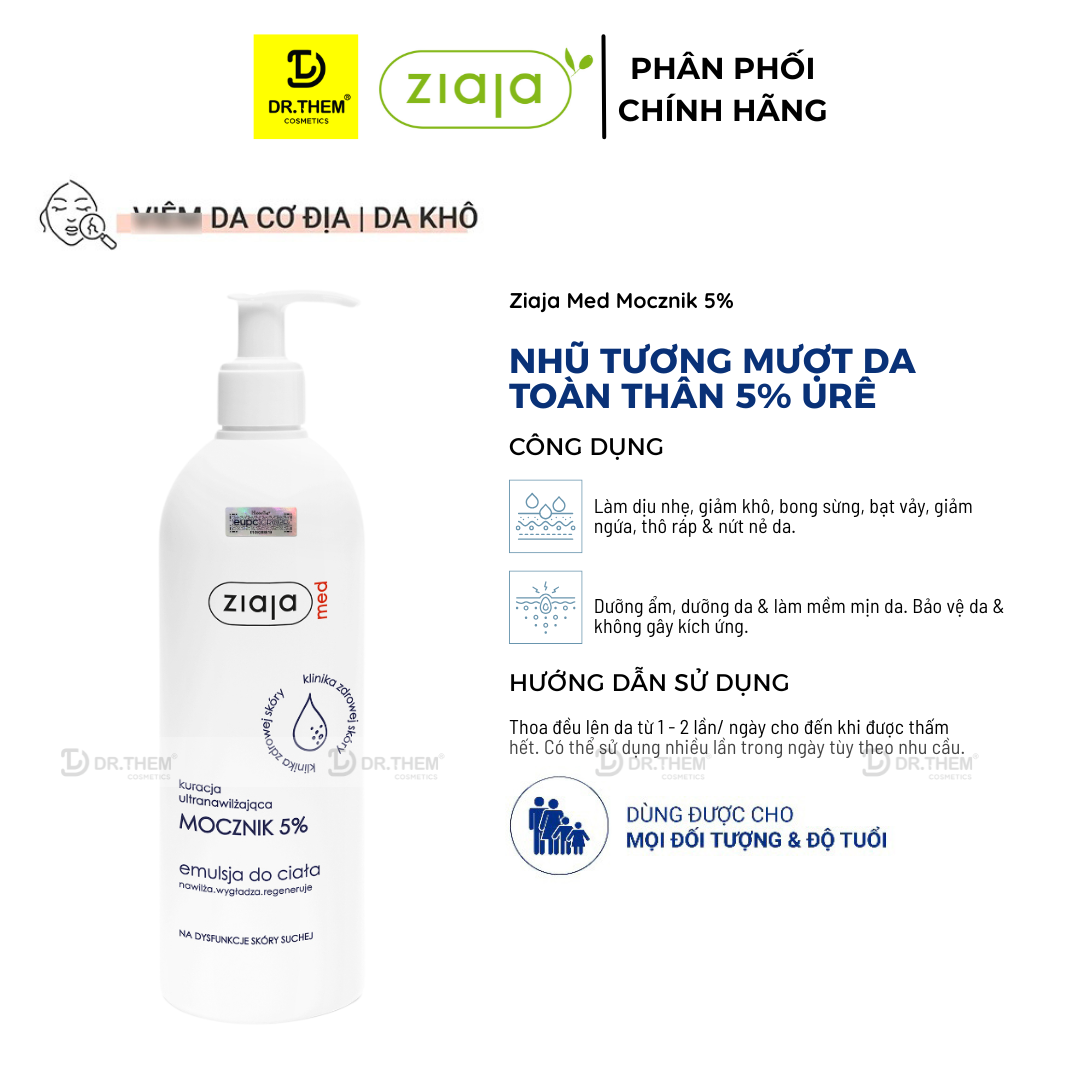 Nhũ Tương Dưỡng Ẩm Toàn Thân Mềm Mượt Ziaja Med Mocznik 5% Urê Làm Mềm Và Tái Tạo Da 400ml 3