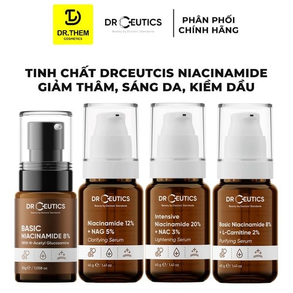 DrCeutics Tinh Chất Serum Basic Niacinamide 8% - 12% - 20% (30g / 40g) - Hỗ Trợ Sáng Da, Mờ Thâm Mụn