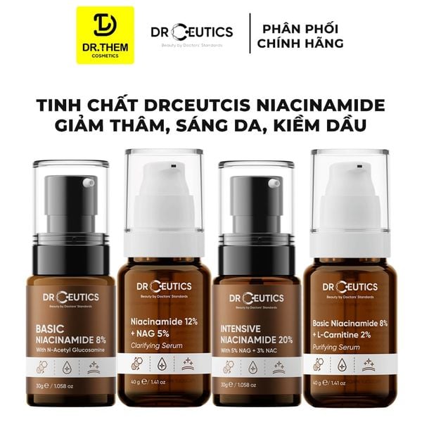 DrCeutics Tinh Chất Serum Basic Niacinamide 8% - 12% - 20% (30g / 40g) - Hỗ Trợ Sáng Da, Mờ Thâm Mụn