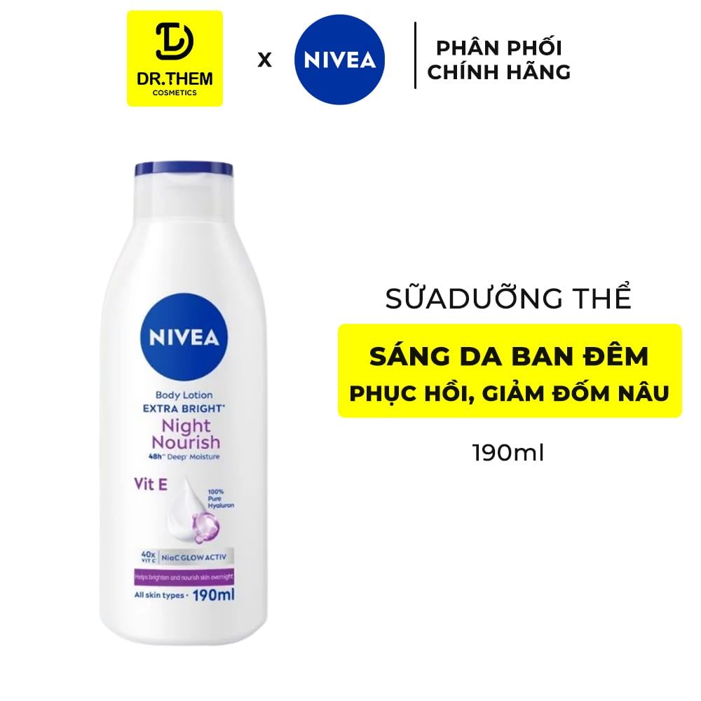  Sữa Dưỡng Thể Nivea Extra Bright Dưỡng Sáng & Phục Hồi Ban Đêm 190ml - NiaC Glow Active, Sáng Mịn Sau 7 Ngày (98925) 
