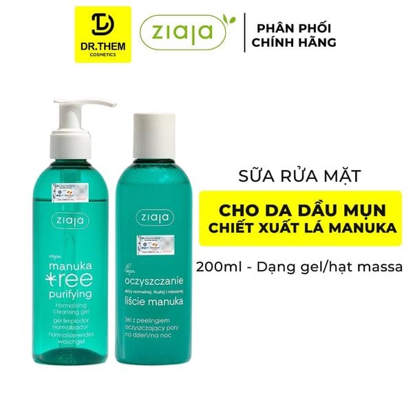 Gel Rửa Mặt Sạch Sâu, Điều Hòa Tuyến Bã Nhờn Ziaja Manuka Tree Purifying Normalising Cleansing Gel 200ml