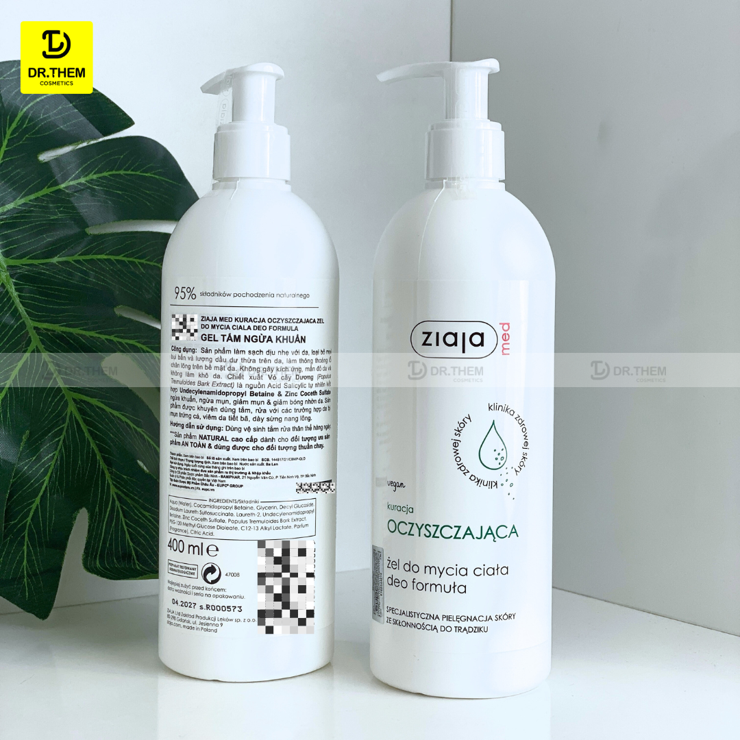  Gel Tắm Ngừa Khuẩn Nấm Ziaja Med Kuracja Oczyszczajaca Zel Do Mycia Ciala Deo Formula 400ml 