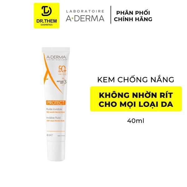 Kem Chống Nắng A-Derma Protect Invisible Fluid SPF50+ Mỏng Nhẹ Cho Da Nhạy Cảm 40ml