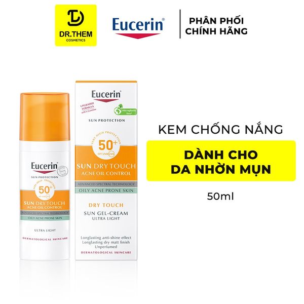 Kem Chống Nắng Eucerin Cho Da Nhờn Mụn Eucerin Sun Dry Touch Acne Oil Control Face SPF50+ 50ml