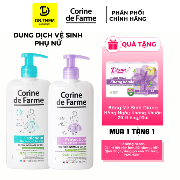 Dung Dịch Vệ Sinh Phụ Nữ Corine de Farme Intimate Gel Protection (Hoa Lưu Ly)/ Fraicheur (Lô Hội) 250ml