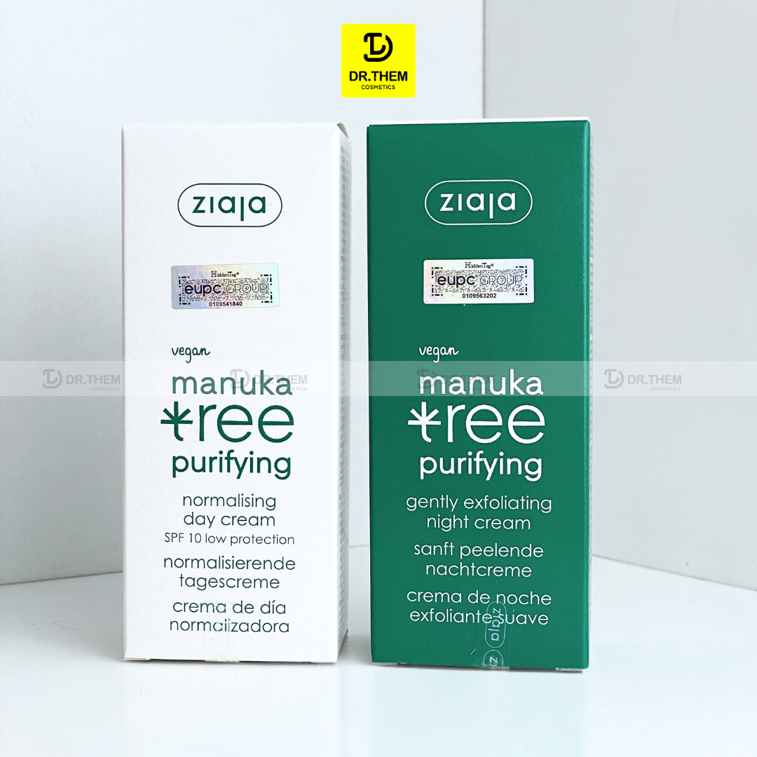  Kem Dưỡng Kiềm Dầu Cân Bằng Ngày/ Đêm Cho Da Dầu Mụn Ziaja Manuka Tree Purifying Normalising Day/ Gently Exfoliating Night Cream 50ml 
