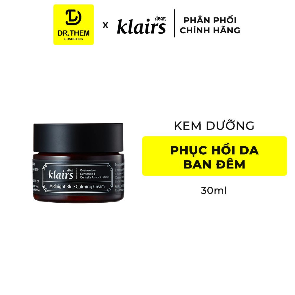  Kem Dưỡng Ẩm Klairs Làm Dịu & Phục Hồi Da Ban Đêm Midnight Blue Calming Cream 30ml/ 60g 