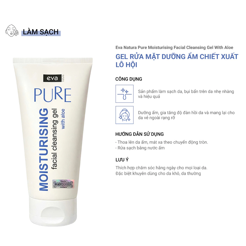 Sữa Rửa Mặt Dưỡng Ẩm Chiết Xuất Lô Hội Eva Natura Pure Moisturising Facial Cleansing Gel With Aloe Vera 150ml 3