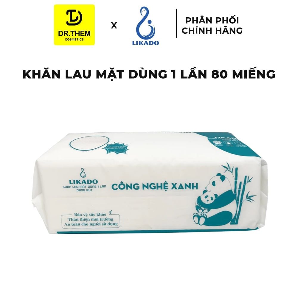  Khăn Lau Mặt Dùng 1 Lần Likado Túi Rút 80 Tờ - Khăn Bông Tẩy Trang Viscose Mềm Mịn Size 20x20cm Cho Spa & Gia Đình 