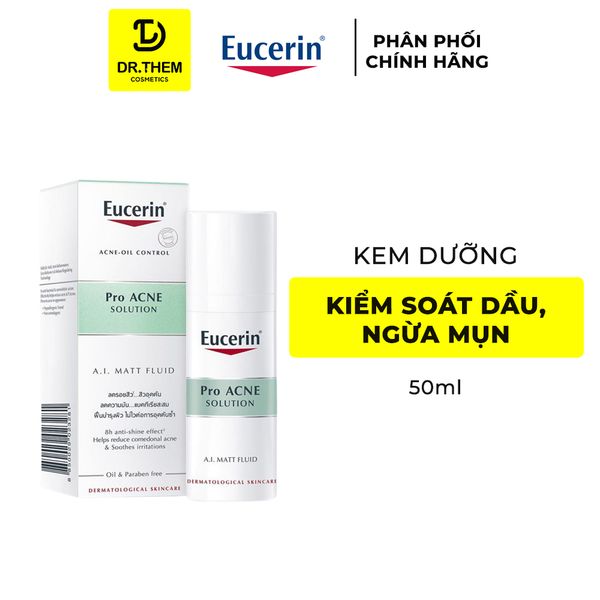 Kem Dưỡng Kiểm Soát Nhờn Ngừa Mụn Eucerin Pro Acne Solution A.I Matt Fluid 50ml - ProAcne AI Mattifying