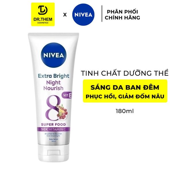 Serum Dưỡng Thể Nivea Sáng Da Ban Đêm 8 Super Foods 180ml - Phục Hồi, Giảm Đốm Nâu, Đều Màu Da
