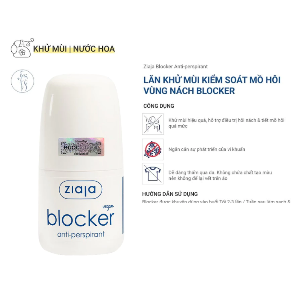 Lăn Khử Mùi Ziaja Blocker Kiểm Soát Mồ Hôi Vùng Nách, Thấm Nhanh, Không Để Lại Vệt Trên Áo 60ml 5