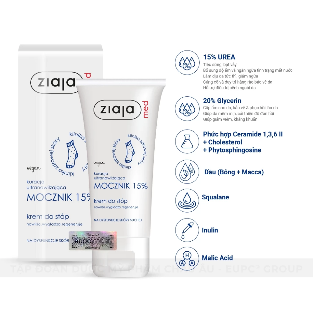 Kem Dưỡng Mềm Da 15% Urê Ziaja Med Mocznik Làm Mềm, Dưỡng Ẩm, Chăm Sóc Da Khô 100ml 6
