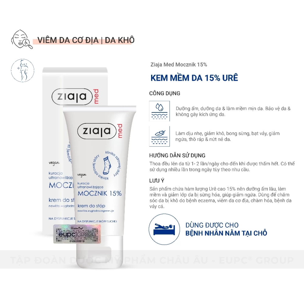 Kem Dưỡng Mềm Da 15% Urê Ziaja Med Mocznik Làm Mềm, Dưỡng Ẩm, Chăm Sóc Da Khô 100ml 5