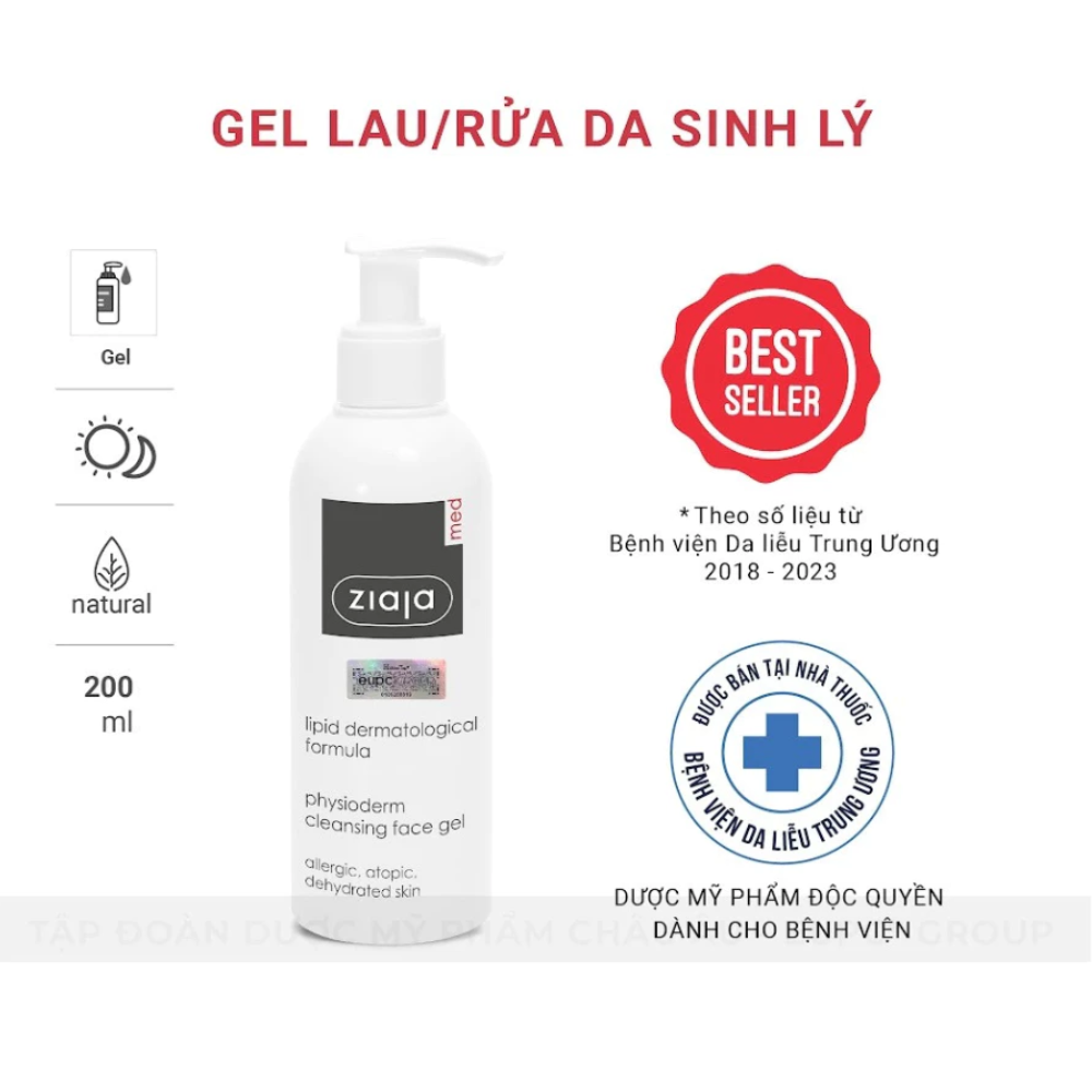 Gel Lau Rửa Da Sinh Lý Ziaja Med Lipid Dermatological Formula Physioderm Cleansing Face Gel 200ml 7