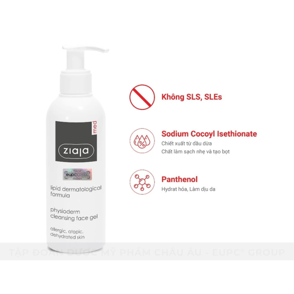 Gel Lau Rửa Da Sinh Lý Ziaja Med Lipid Dermatological Formula Physioderm Cleansing Face Gel 200ml 6