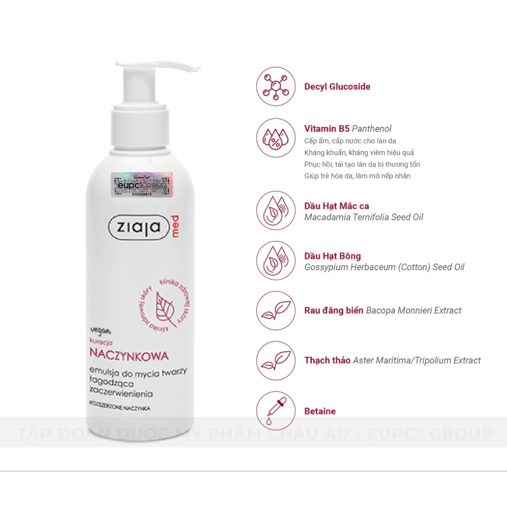 Nhũ Lau Rửa Dịu Nhẹ Da Ngừa Mẩn Đỏ Ziaja Med Kuracja Naczynkowa 200ml 4
