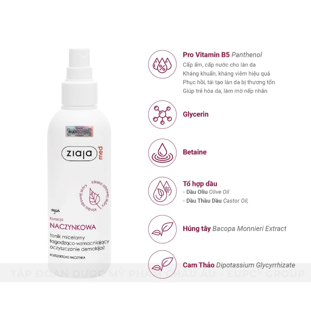 Xịt Dưỡng Dịu Da Tăng Cường Hiệu Quả Bởi B̀̀̀5 Ziaja Med Kuracja Naczynkowa Tonik Micelarny 200ml 4