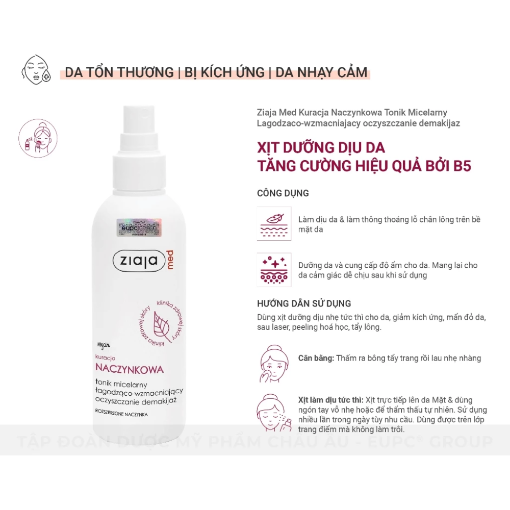 Xịt Dưỡng Dịu Da Tăng Cường Hiệu Quả Bởi B̀̀̀5 Ziaja Med Kuracja Naczynkowa Tonik Micelarny 200ml 5