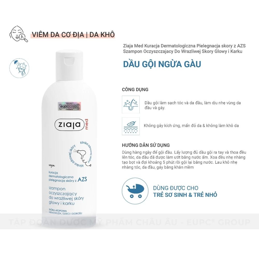 Dầu Gội Làm Sạch Tóc Và Dịu Nhẹ Da Đầu Ziaja Med Atopic Dermatitis Cleansing Shampoo 300ml 5