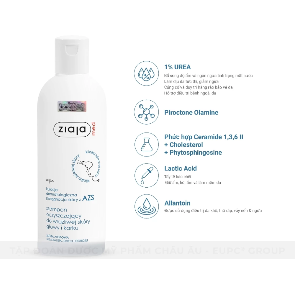 Dầu Gội Làm Sạch Tóc Và Dịu Nhẹ Da Đầu Ziaja Med Atopic Dermatitis Cleansing Shampoo 300ml 6