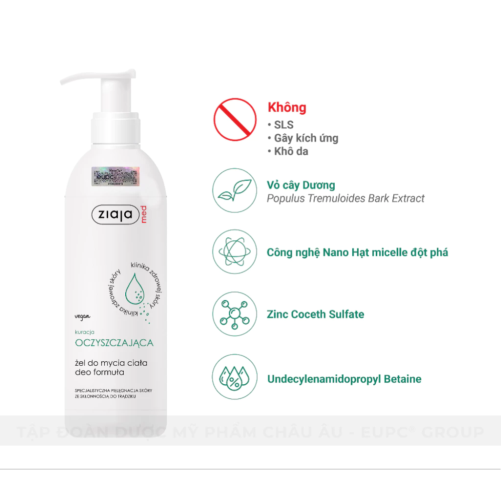 Gel Tắm Ngừa Khuẩn Nấm Ziaja Med Kuracja Oczyszczajaca Zel Do Mycia Ciala Deo Formula 400ml 4