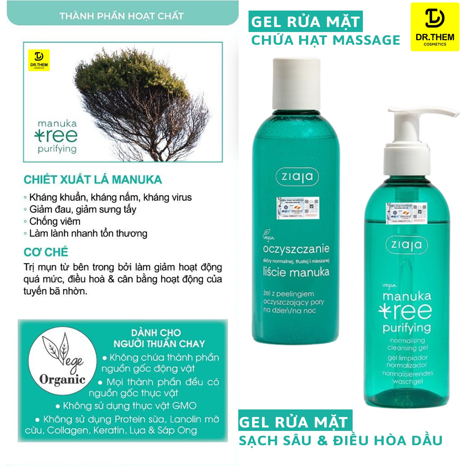 Gel Rửa Mặt Sạch Sâu, Điều Hòa Tuyến Bã Nhờn Ziaja Manuka Tree Purifying Normalising Cleansing Gel 200ml 5