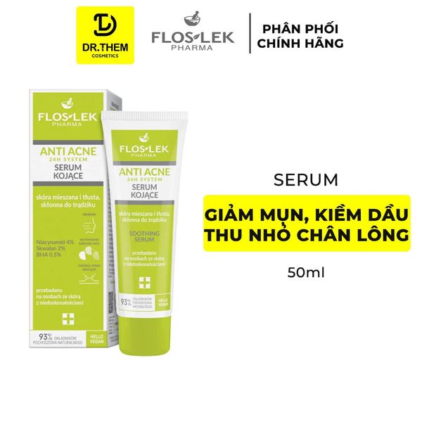 Serum Floslek Anti Acne 24H System Soothing Làm Dịu, Giảm Mụn, Kiềm Dầu, Thu Nhỏ Chân Lông Da Dầu, Hỗn Hợp 50ml