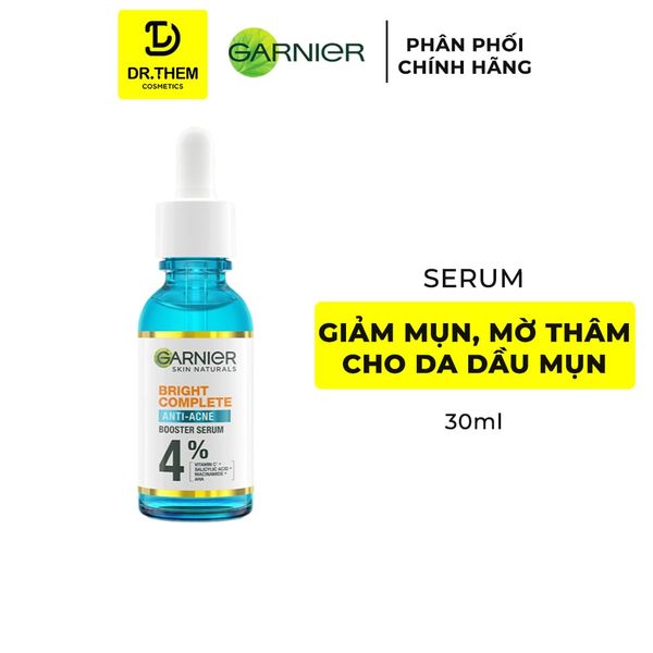 Serum Garnier Bright Anti-Acne Booster Serum Giảm Mụn Mờ Thâm Cho Da Dầu, Mụn 30ml