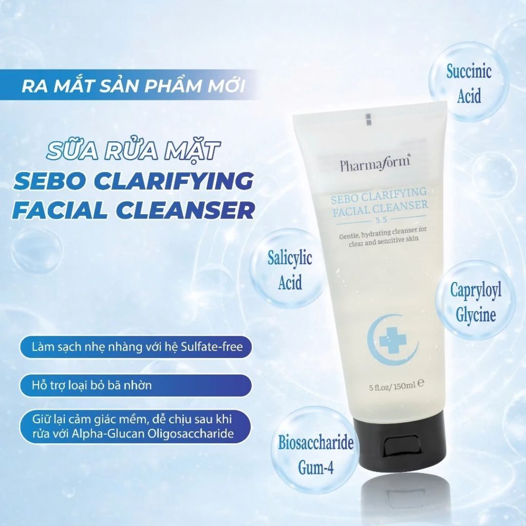  Sữa Rửa Mặt Sạch Sâu Loại Bỏ Bã Nhờn Cấp Ẩm Pharmaform Sebo Clarifying Facial Cleanser 150ml 