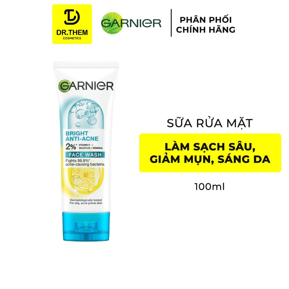  Sữa Rửa Mặt Garnier Bright Complete Anti-Acne Cleansing Gel/ Foam 3 Trong 1 Giảm Mụn & Sáng Da 100ml/ 120ml 