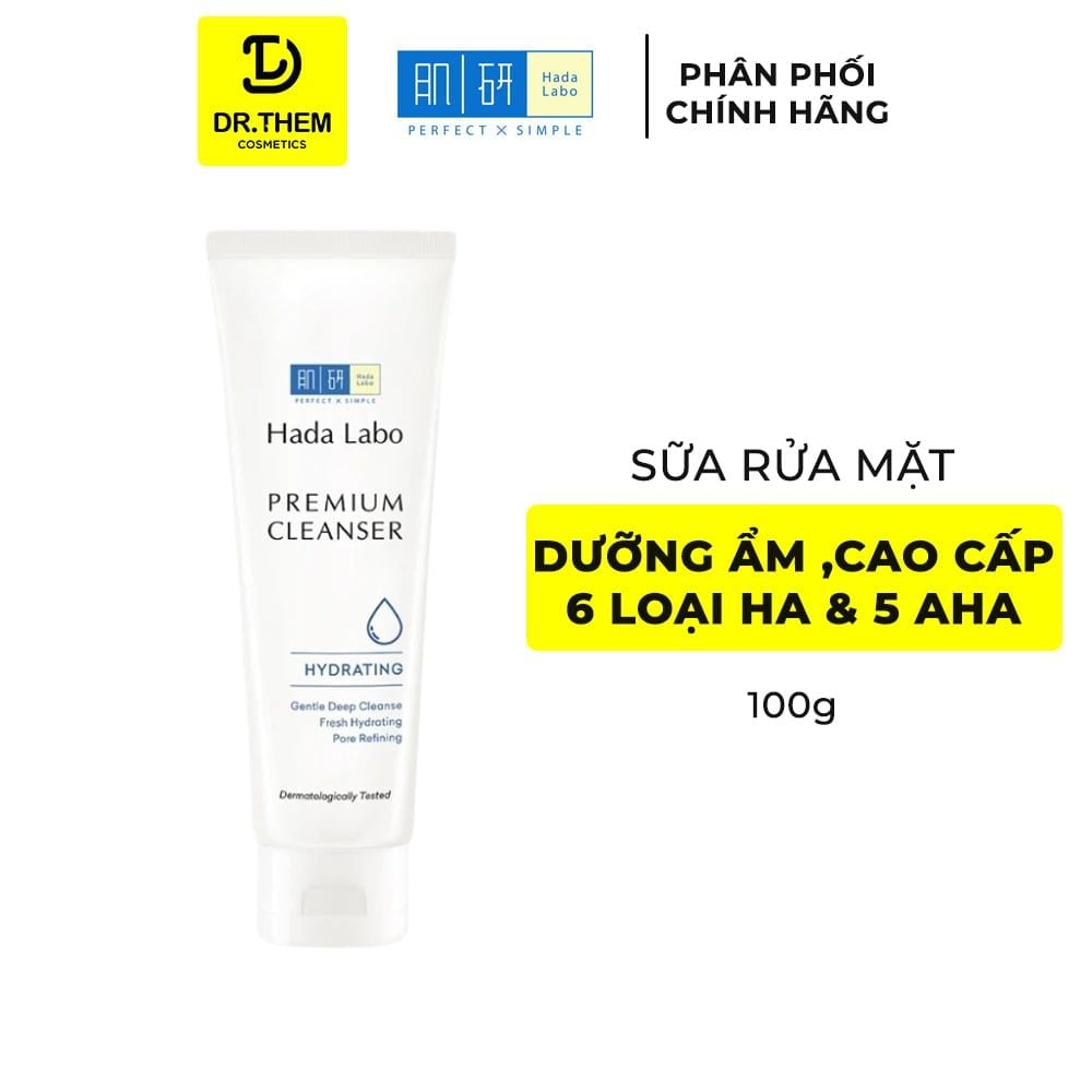  Sữa Rửa Mặt Hada Labo Premium Cleanser Hydrating 100g - Dưỡng Ẩm Cao Cấp, 6 Loại HA & 5 Loại AHA 