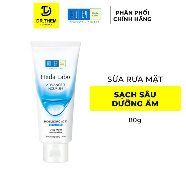 Sữa Rửa Mặt Hada Labo Advanced Nourish Cleanser 80g - Kem Rửa Mặt Dưỡng Ẩm Tối Ưu HA, SHA, Nano HA Cho Da Khô